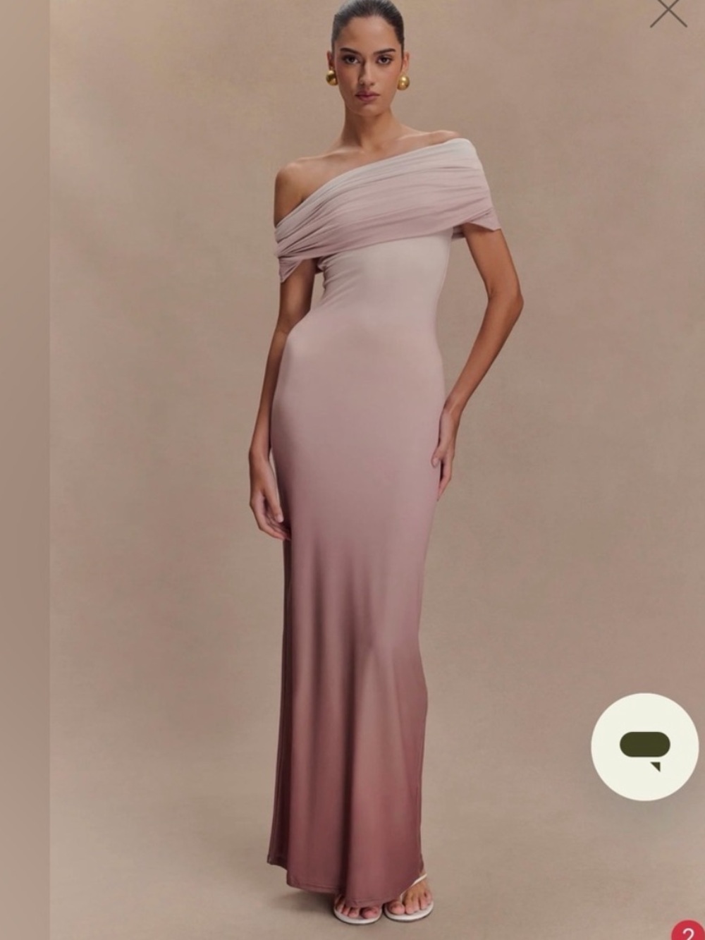 Meshki One-Shoulder Slinky Maxi Dress in Cream/Brown Ombre | M